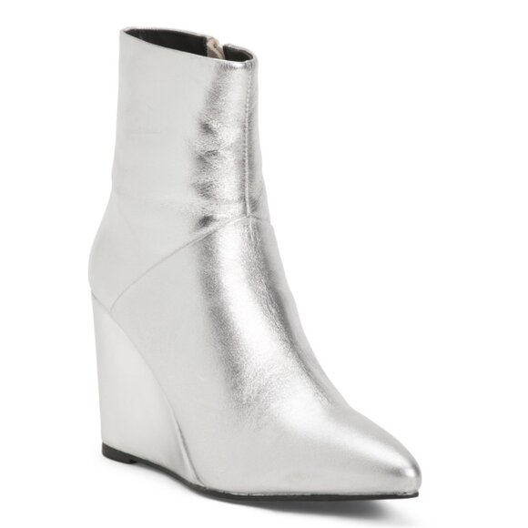 SEYCHELLES Silver Leather Only Girl Wedge Booties - Picture 1 of 2